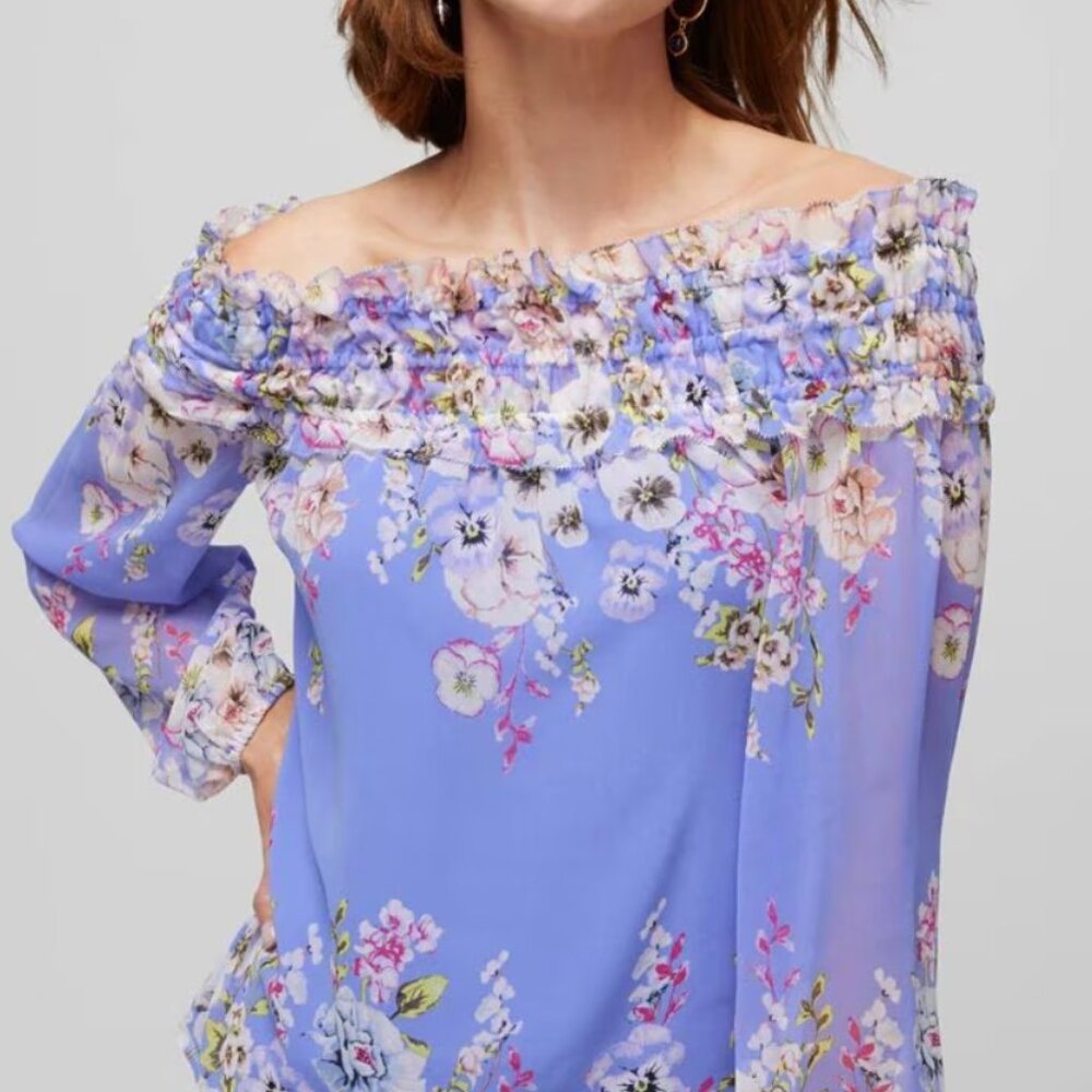 NWOT: WHITE HOUSE BLACK MARKE LONG-SLEEVE OFF THE SHOULDER RUFFLE BLOUSE, SZ: XL